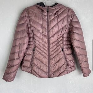 Saks Fifth Avenue women size M down feather thin puffer jacket fitted pink